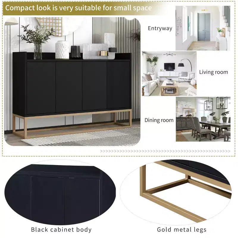 GDFStudio Truda 47.2'' Modern Sideboard Buffet Cabinet with Adjustable Shelves and Gold Metal Legs