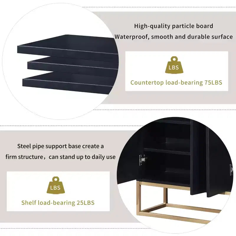 GDFStudio Truda 47.2'' Modern Sideboard Buffet Cabinet with Adjustable Shelves and Gold Metal Legs
