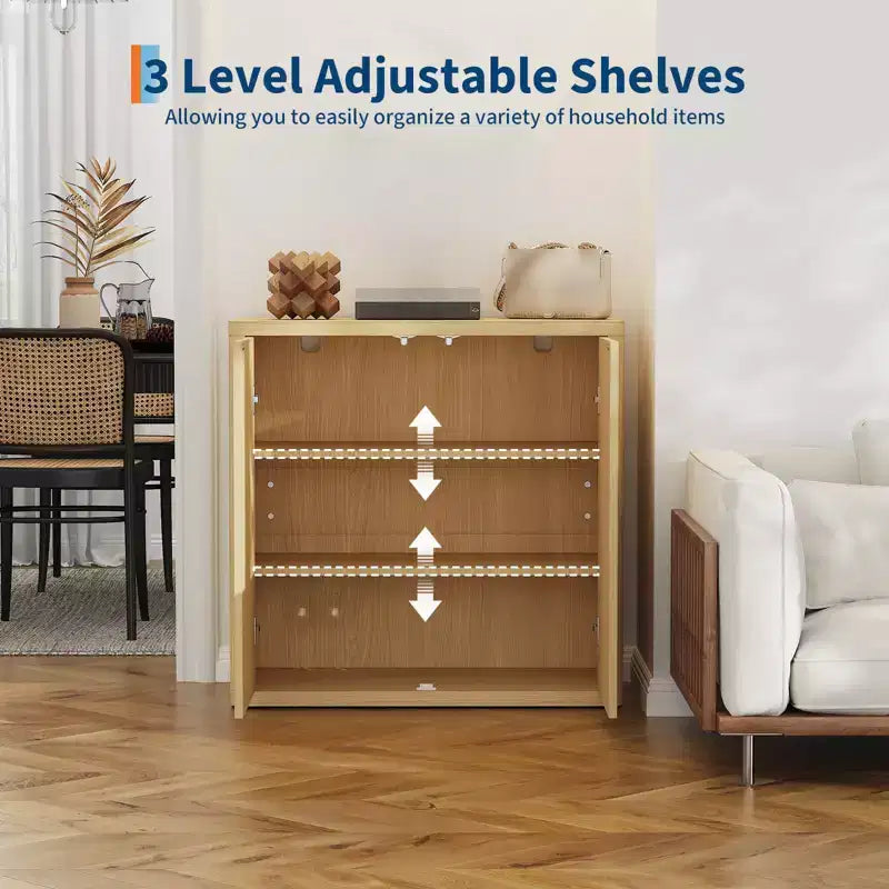 34 Sideboard Buffet Cabinet, Fluted Entryway Coffee Bar Cabinet, Wooden Floor Cupboard with Adjustable Shelves, Media Console Table for Living Room