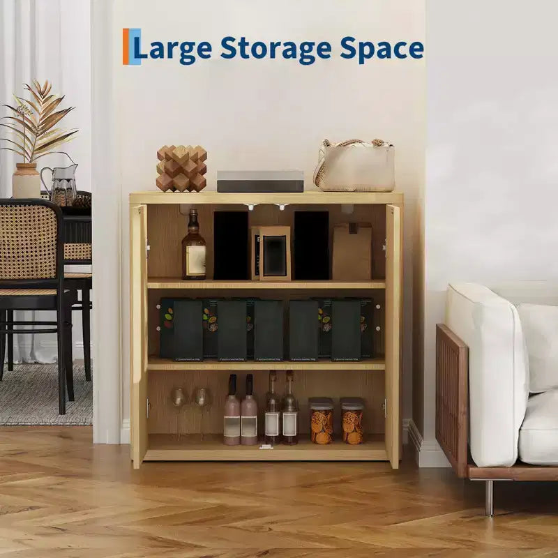 34 Sideboard Buffet Cabinet, Fluted Entryway Coffee Bar Cabinet, Wooden Floor Cupboard with Adjustable Shelves, Media Console Table for Living Room
