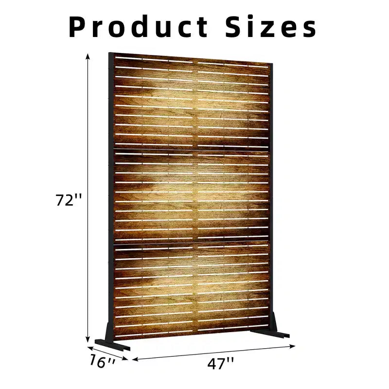 MAYEERTY 72 inch Room Divider with Galvanized Frame Wood Gain Privacy Screen Garden Fence Patio Brown