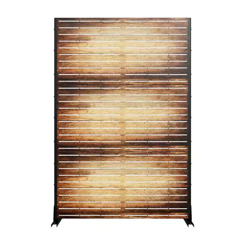 MAYEERTY 72 inch Room Divider with Galvanized Frame Wood Gain Privacy Screen Garden Fence Patio Brown