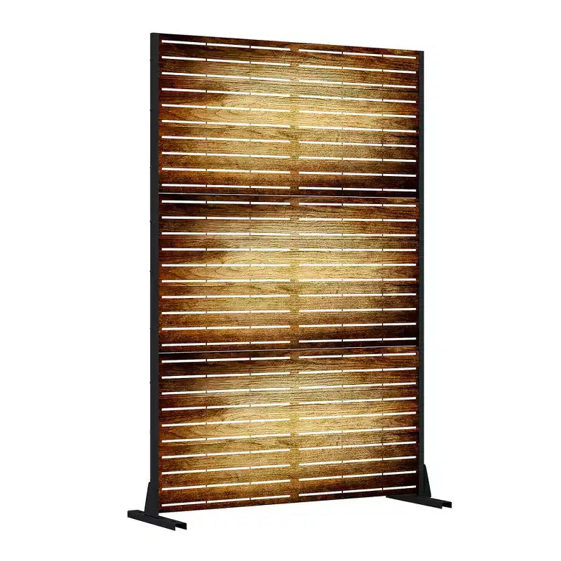 MAYEERTY 72 inch Room Divider with Galvanized Frame Wood Gain Privacy Screen Garden Fence Patio Brown