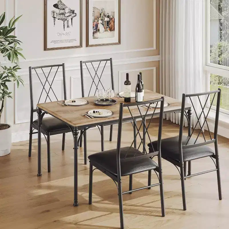 COZONY 5-Piece Dining Table Set with 4 Chairs, Rectangular Dining Table and Cushioned Chairs for Kitchen, Dining Room, or Breakfast Nook