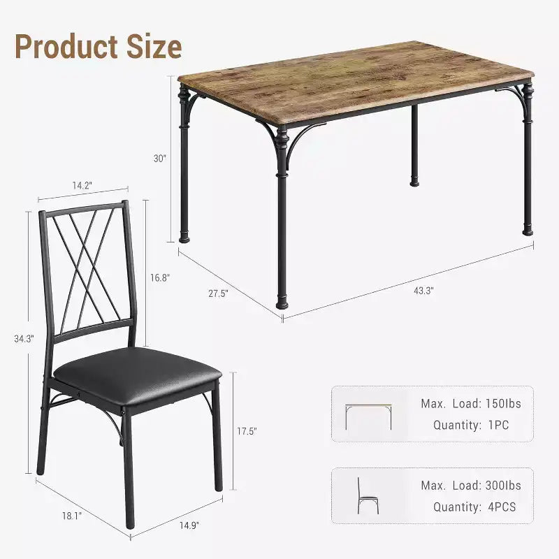 COZONY 5-Piece Dining Table Set with 4 Chairs, Rectangular Dining Table and Cushioned Chairs for Kitchen, Dining Room, or Breakfast Nook