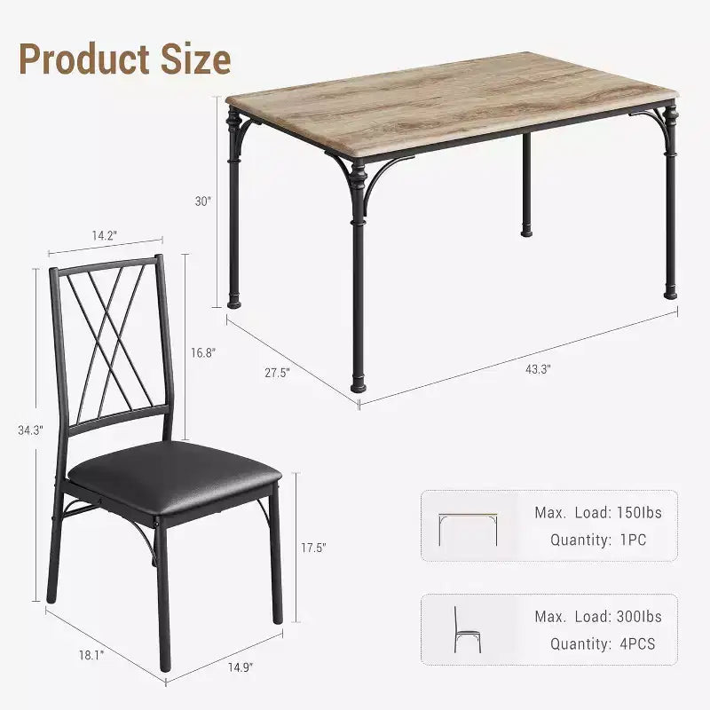 COZONY 5-Piece Dining Table Set with 4 Chairs, Rectangular Dining Table and Cushioned Chairs for Kitchen, Dining Room, or Breakfast Nook