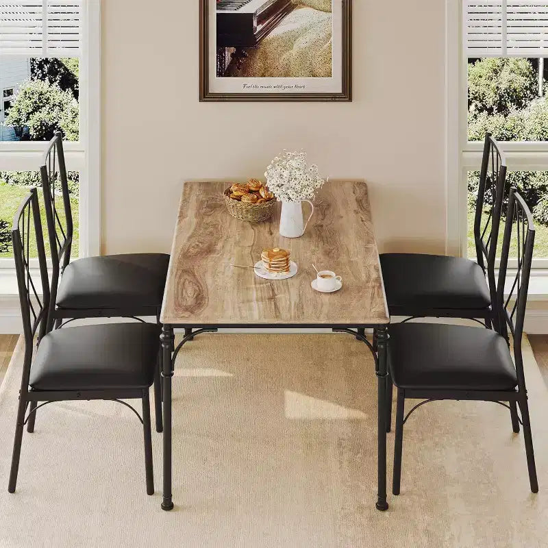 COZONY 5-Piece Dining Table Set with 4 Chairs, Rectangular Dining Table and Cushioned Chairs for Kitchen, Dining Room, or Breakfast Nook