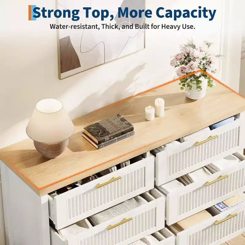 Fluted Dresser for Bedroom with 6 Drawers,Modern Chest of Drawers,Wooden Dresser TV Stand,Closet Clothes Storage Organizer for Living Room,Hallway