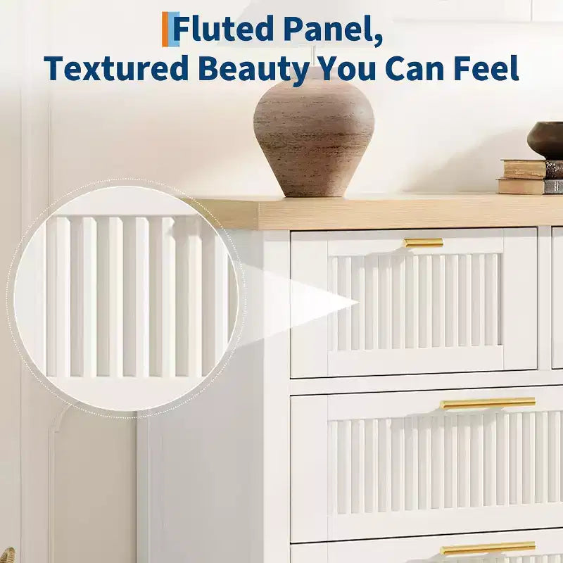 Fluted Dresser for Bedroom with 6 Drawers,Modern Chest of Drawers,Wooden Dresser TV Stand,Closet Clothes Storage Organizer for Living Room,Hallway