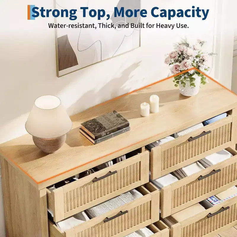 Fluted Dresser for Bedroom with 6 Drawers,Modern Chest of Drawers,Wooden Dresser TV Stand,Closet Clothes Storage Organizer for Living Room,Hallway
