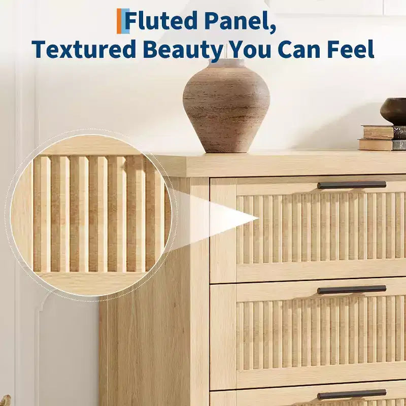 Fluted Dresser for Bedroom with 6 Drawers,Modern Chest of Drawers,Wooden Dresser TV Stand,Closet Clothes Storage Organizer for Living Room,Hallway