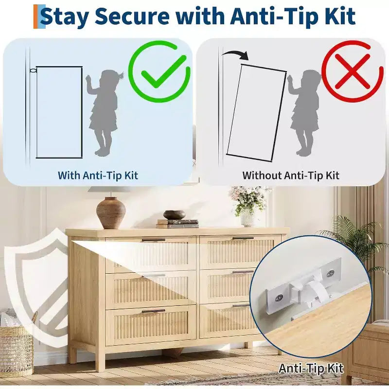 Fluted Dresser for Bedroom with 6 Drawers,Modern Chest of Drawers,Wooden Dresser TV Stand,Closet Clothes Storage Organizer for Living Room,Hallway