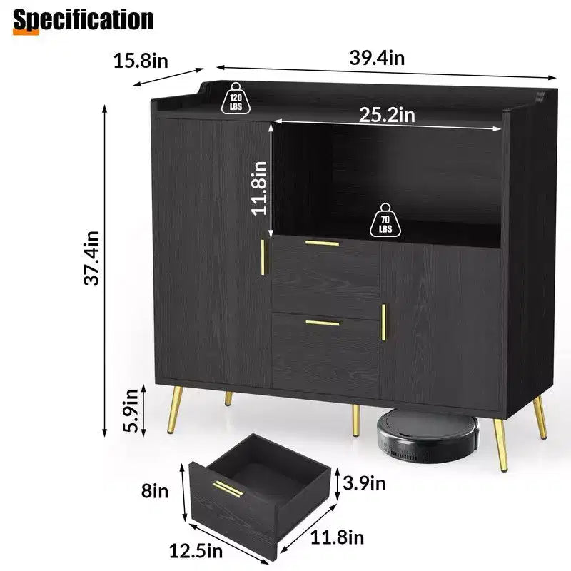 Buffet Cabinet with Drawersof 2 set), 40 Sideboard Buffet Storage Cabinet with Shelves and Doors