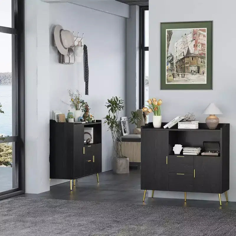 Buffet Cabinet with Drawersof 2 set), 40 Sideboard Buffet Storage Cabinet with Shelves and Doors
