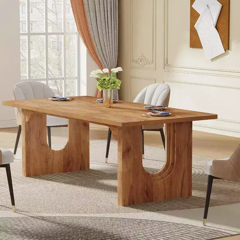 Lantine Modern Dining Table for 6, 71 Large Kitchen Dining Table with Wood Pedestal Base, for Kitchen, Dining Room, Living Room