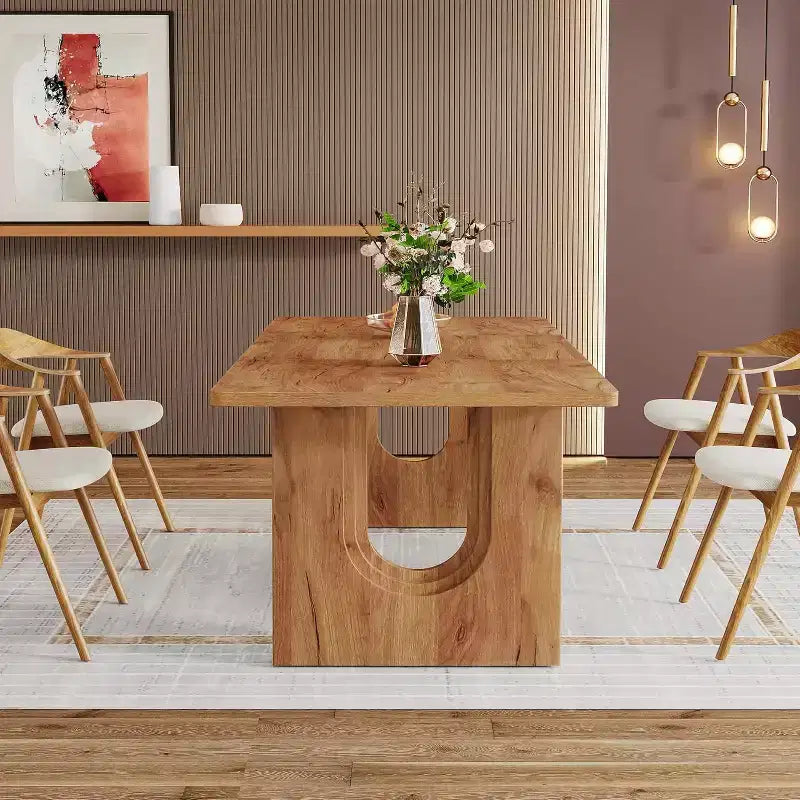 Lantine Modern Dining Table for 6, 71 Large Kitchen Dining Table with Wood Pedestal Base, for Kitchen, Dining Room, Living Room