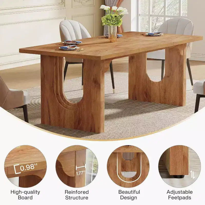 Lantine Modern Dining Table for 6, 71 Large Kitchen Dining Table with Wood Pedestal Base, for Kitchen, Dining Room, Living Room