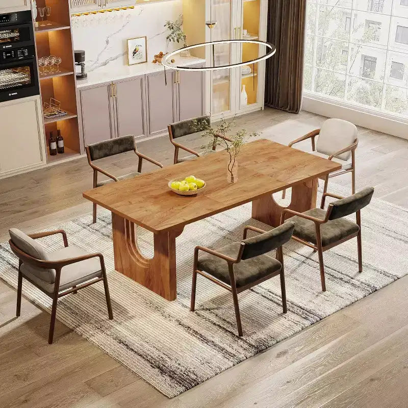Lantine Modern Dining Table for 6, 71 Large Kitchen Dining Table with Wood Pedestal Base, for Kitchen, Dining Room, Living Room