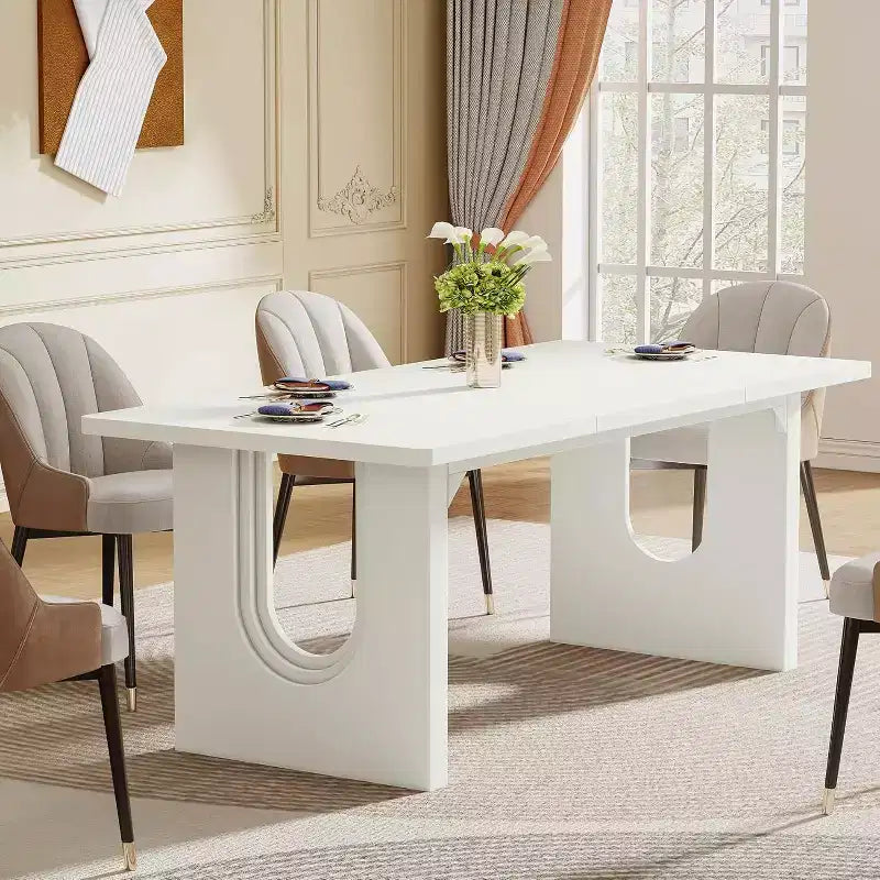 Lantine Modern Dining Table for 6, 71 Large Kitchen Dining Table with Wood Pedestal Base, for Kitchen, Dining Room, Living Room