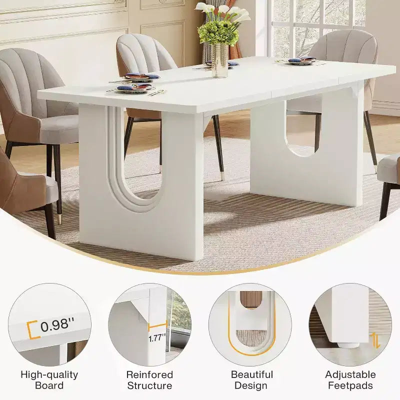 Lantine Modern Dining Table for 6, 71 Large Kitchen Dining Table with Wood Pedestal Base, for Kitchen, Dining Room, Living Room