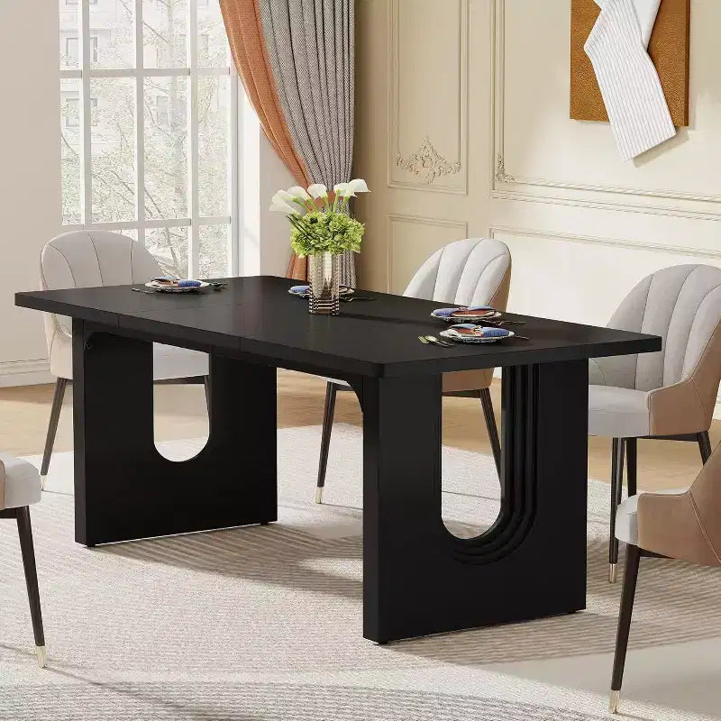 Lantine Modern Dining Table for 6, 71 Large Kitchen Dining Table with Wood Pedestal Base, for Kitchen, Dining Room, Living Room