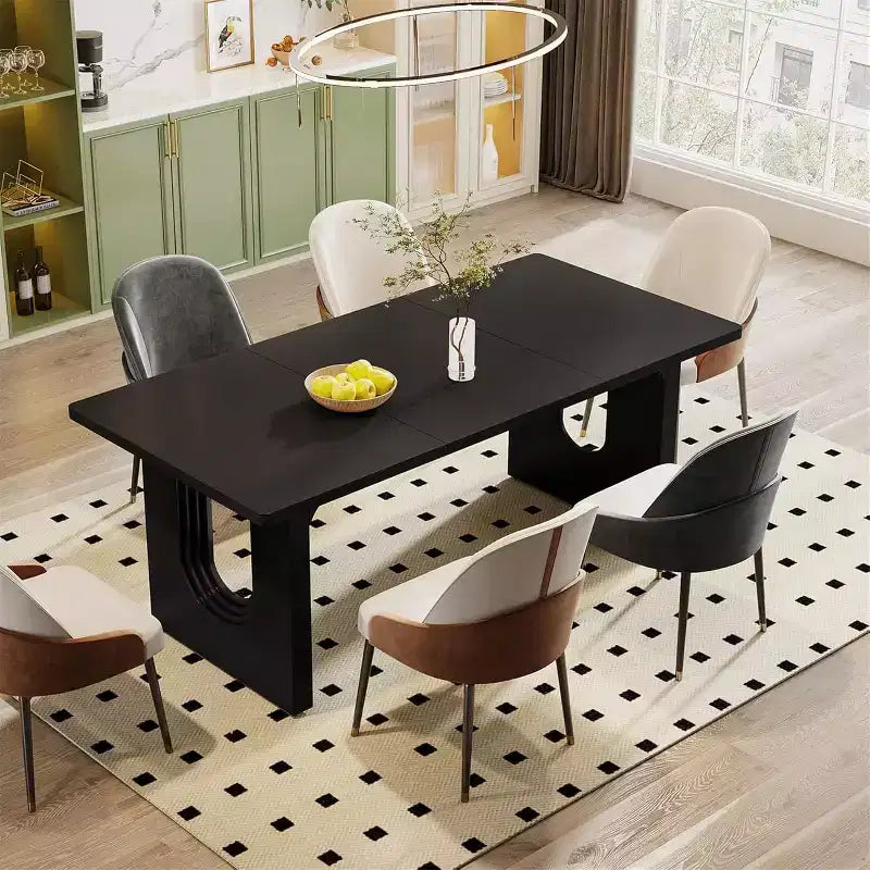 Lantine Modern Dining Table for 6, 71 Large Kitchen Dining Table with Wood Pedestal Base, for Kitchen, Dining Room, Living Room