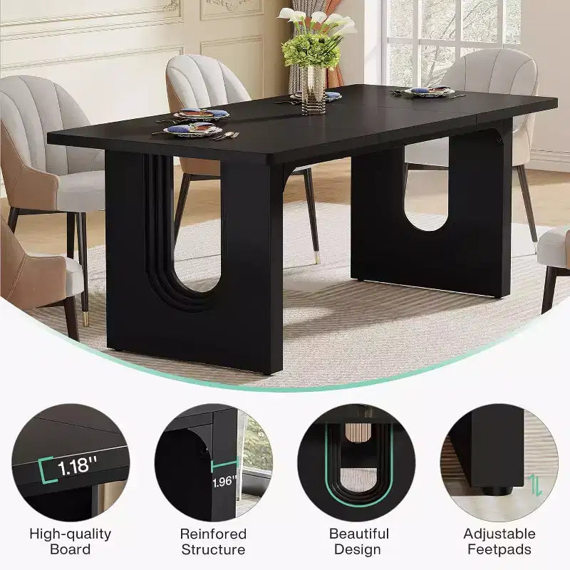 Lantine Modern Dining Table for 6, 71 Large Kitchen Dining Table with Wood Pedestal Base, for Kitchen, Dining Room, Living Room