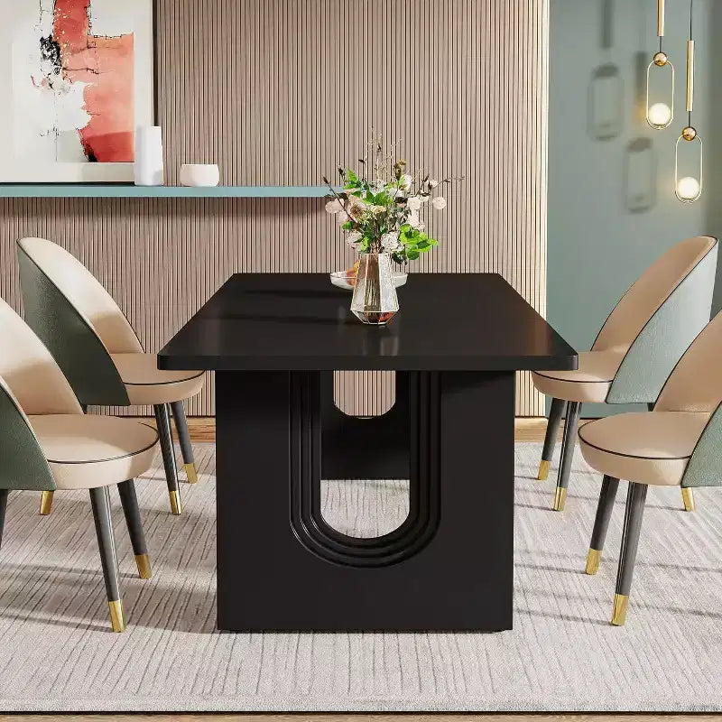 Lantine Modern Dining Table for 6, 71 Large Kitchen Dining Table with Wood Pedestal Base, for Kitchen, Dining Room, Living Room
