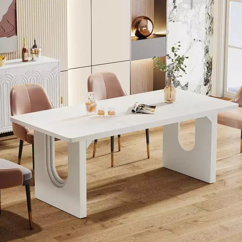 Lantine Modern Dining Table for 6, 71 Large Kitchen Dining Table with Wood Pedestal Base, for Kitchen, Dining Room, Living Room