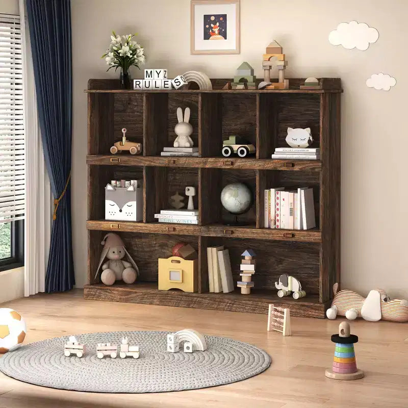 AndMakers 47.24 in. Tall Espresso Wood 3-Shelf Bookcase