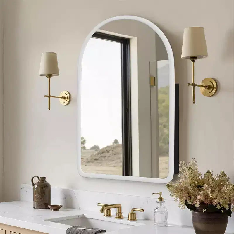 MAYEERTY 24 x 35.8in Modern Arch Bathroom Medicine Cabinets, Metal Framed Wall Mirror with Storage, White