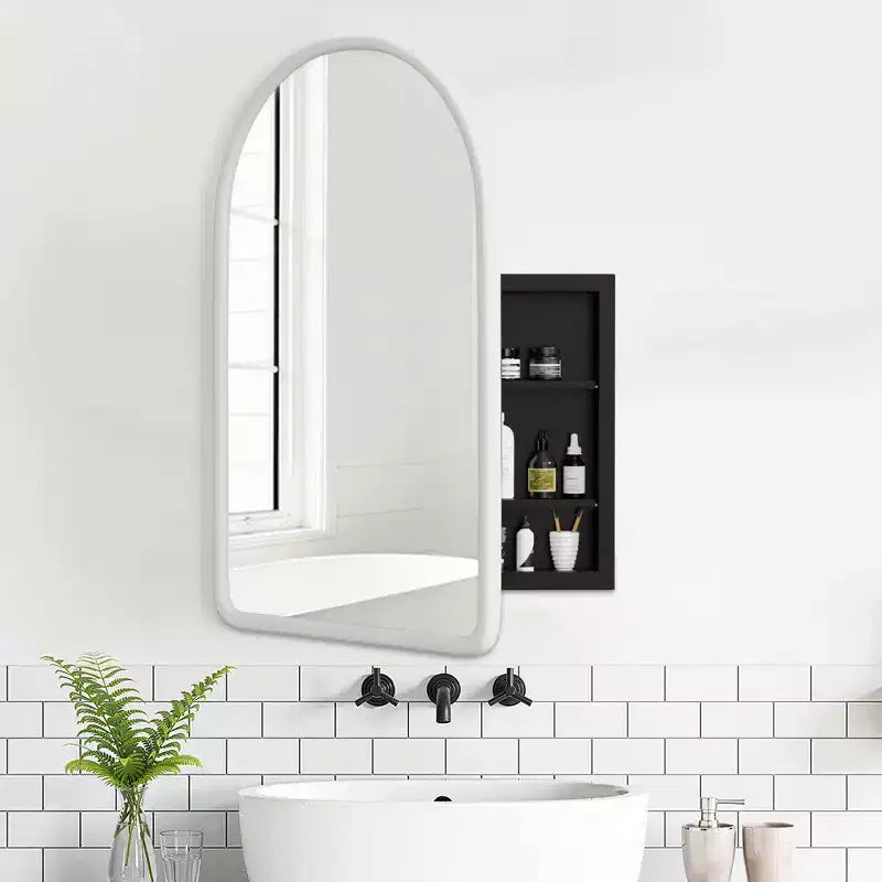 MAYEERTY 24 x 35.8in Modern Arch Bathroom Medicine Cabinets, Metal Framed Wall Mirror with Storage, White