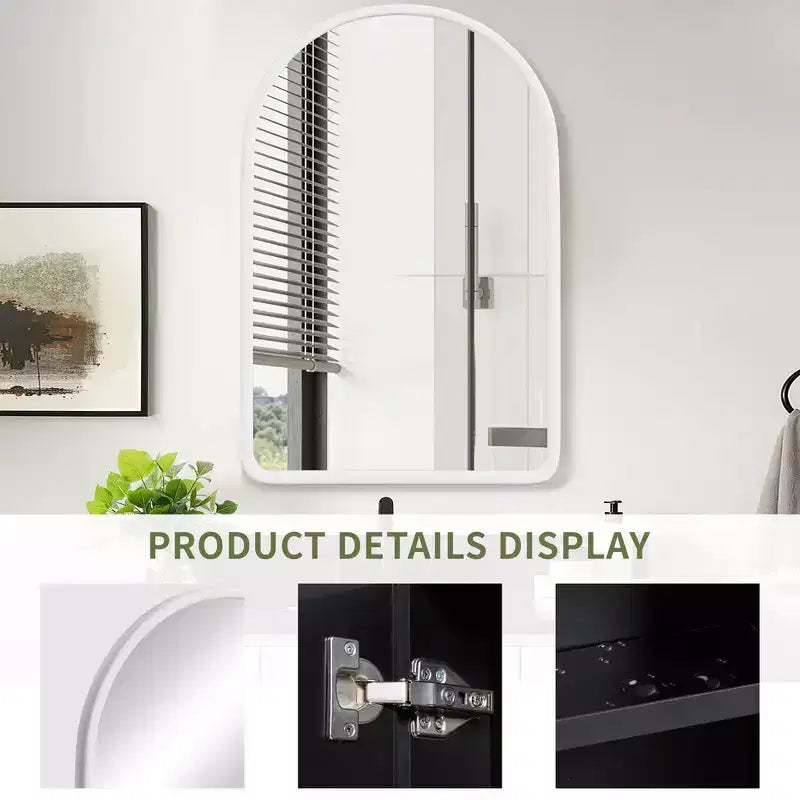 MAYEERTY 24 x 35.8in Modern Arch Bathroom Medicine Cabinets, Metal Framed Wall Mirror with Storage, White