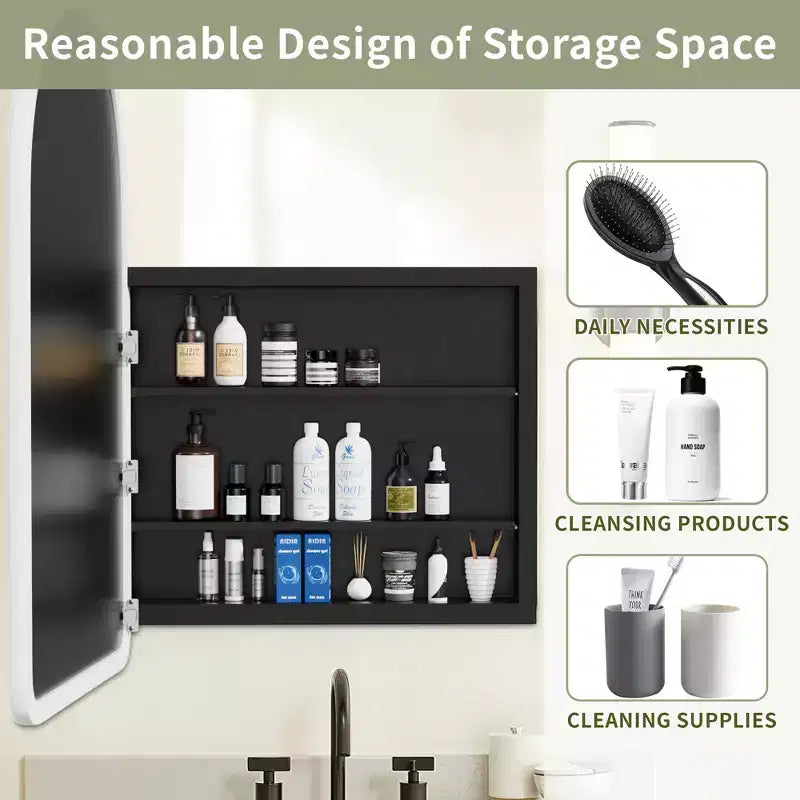 MAYEERTY 24 x 35.8in Modern Arch Bathroom Medicine Cabinets, Metal Framed Wall Mirror with Storage, White