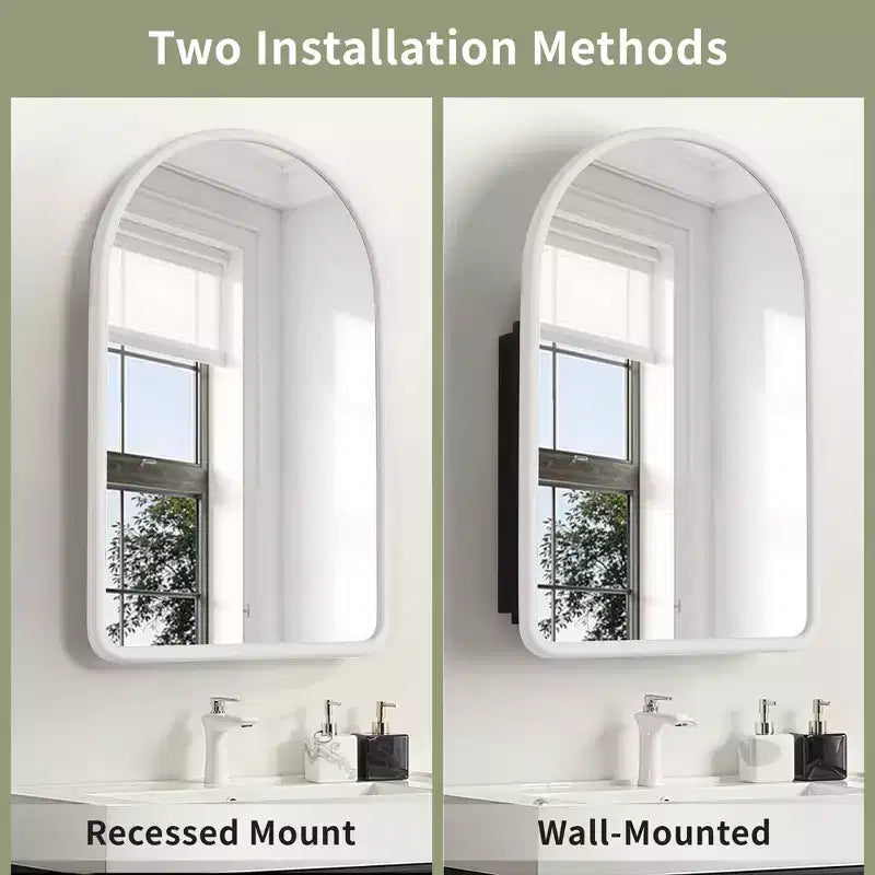 MAYEERTY 24 x 35.8in Modern Arch Bathroom Medicine Cabinets, Metal Framed Wall Mirror with Storage, White