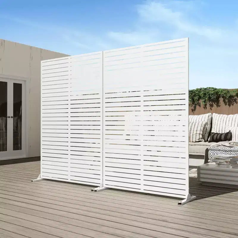 MAYEERTY 7247 in Metal Outdoor Patio Privacy Screen Freestanding Room Divider Partition for Indoor, White