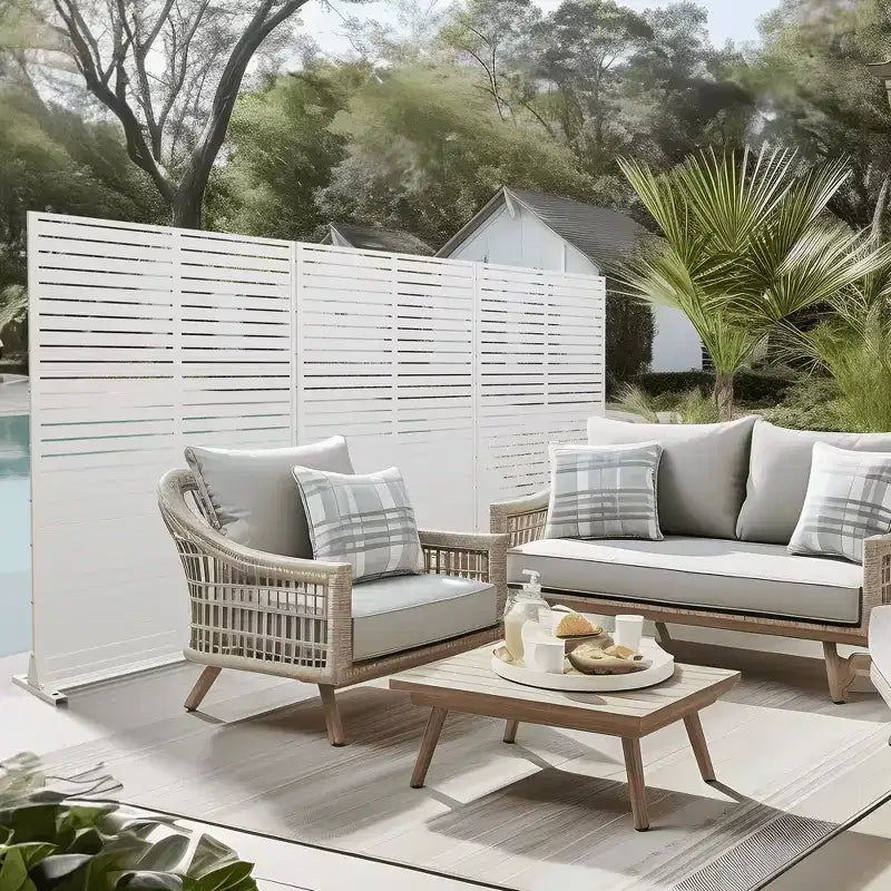 MAYEERTY 7247 in Metal Outdoor Patio Privacy Screen Freestanding Room Divider Partition for Indoor, White