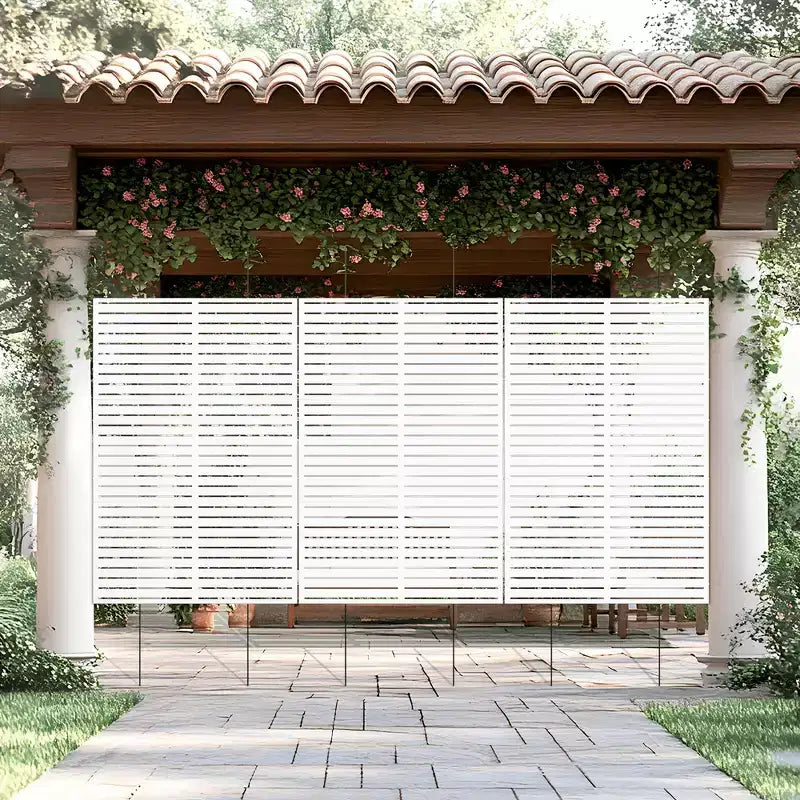 MAYEERTY 7247 in Metal Outdoor Patio Privacy Screen Freestanding Room Divider Partition for Indoor, White
