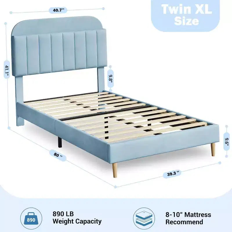 Bed Frame with Storage Bookcase Headboard, Upholstered Platform Bed Frame Noise-Free, Easy Assembly, No Box Spring Needed