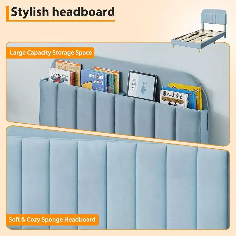 Bed Frame with Storage Bookcase Headboard, Upholstered Platform Bed Frame Noise-Free, Easy Assembly, No Box Spring Needed
