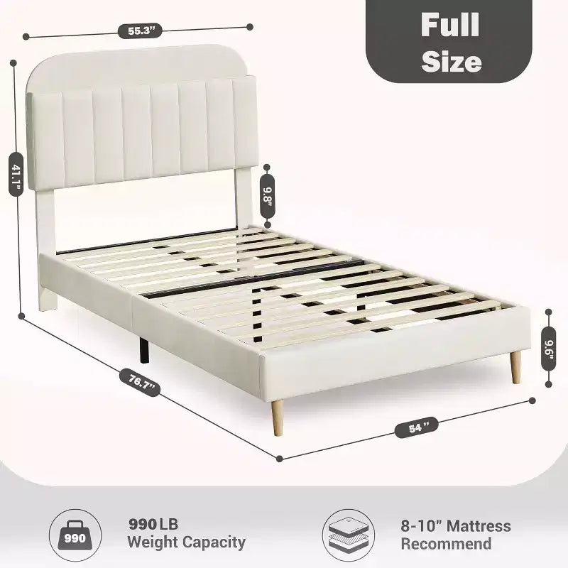 Bed Frame with Storage Bookcase Headboard, Upholstered Platform Bed Frame Noise-Free, Easy Assembly, No Box Spring Needed