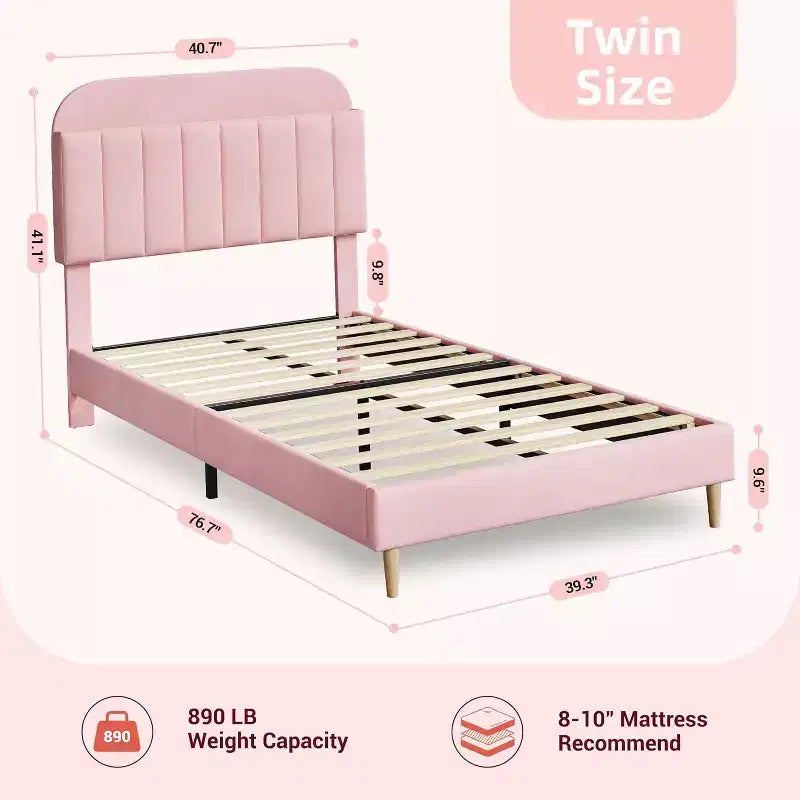 Bed Frame with Storage Bookcase Headboard, Upholstered Platform Bed Frame Noise-Free, Easy Assembly, No Box Spring Needed