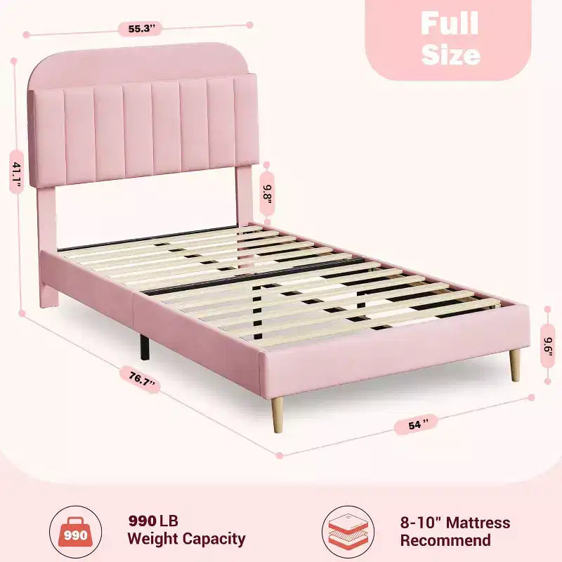 Bed Frame with Storage Bookcase Headboard, Upholstered Platform Bed Frame Noise-Free, Easy Assembly, No Box Spring Needed