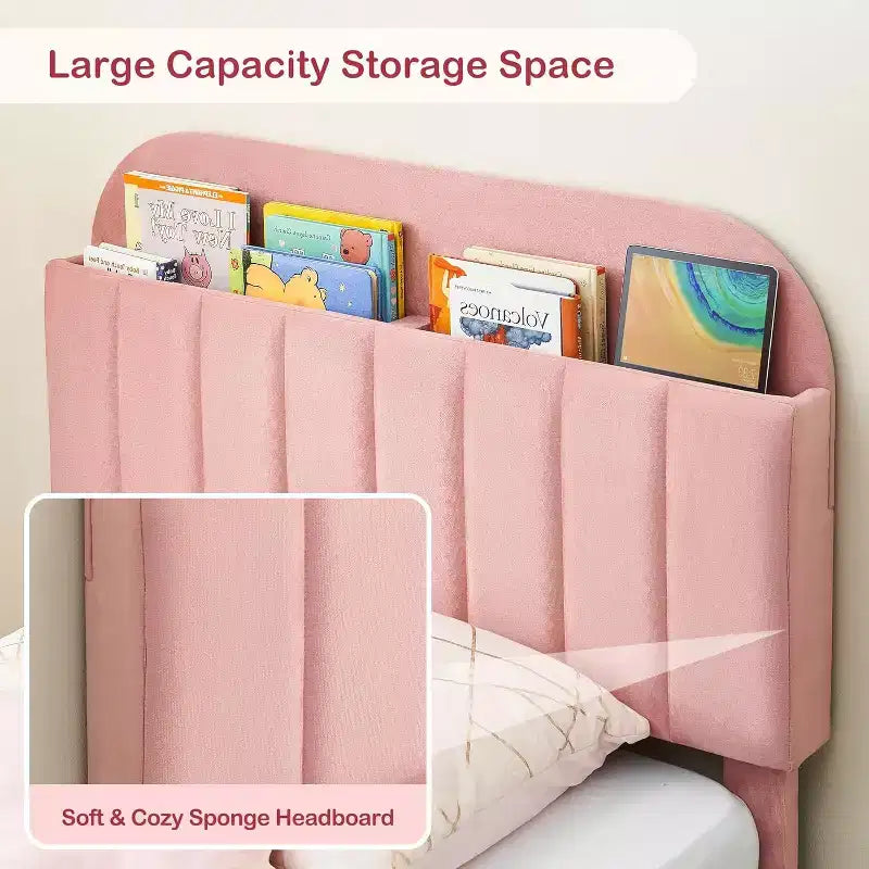 Bed Frame with Storage Bookcase Headboard, Upholstered Platform Bed Frame Noise-Free, Easy Assembly, No Box Spring Needed