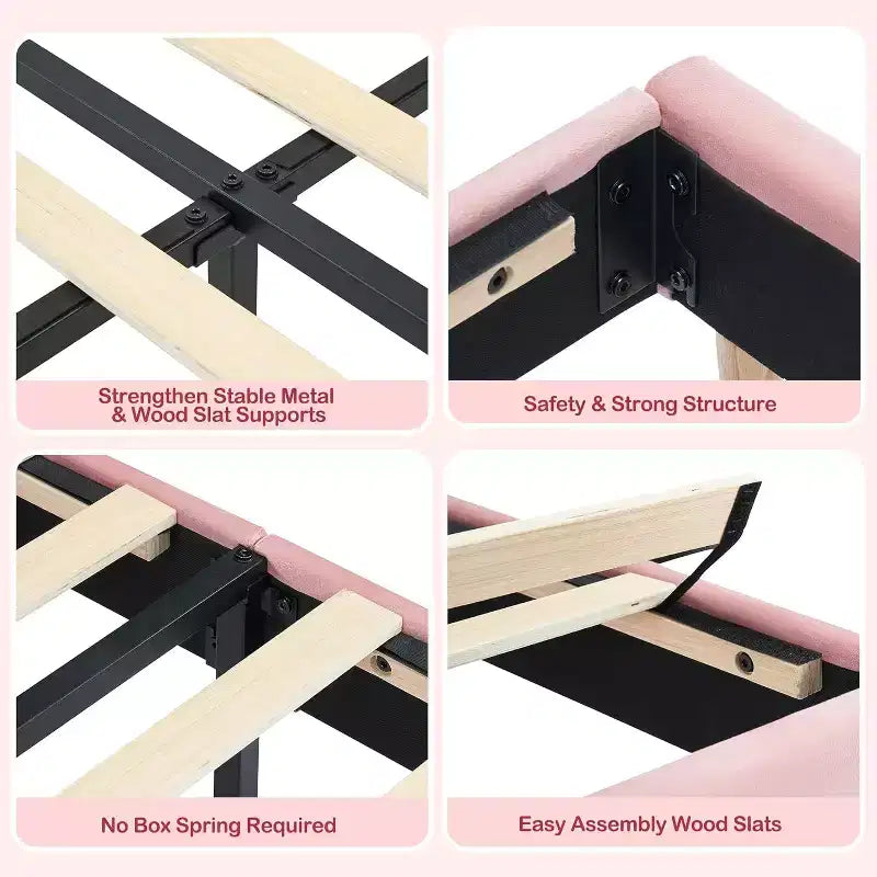 Bed Frame with Storage Bookcase Headboard, Upholstered Platform Bed Frame Noise-Free, Easy Assembly, No Box Spring Needed