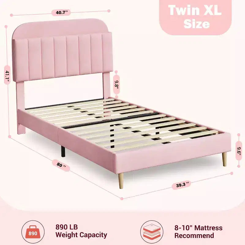Bed Frame with Storage Bookcase Headboard, Upholstered Platform Bed Frame Noise-Free, Easy Assembly, No Box Spring Needed