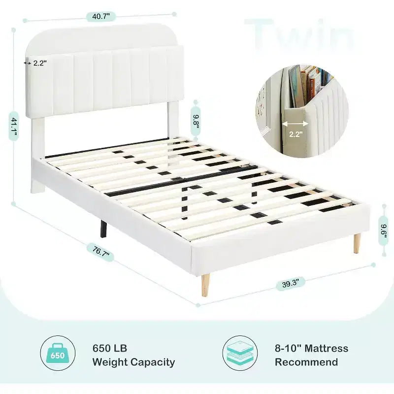 Bed Frame with Storage Bookcase Headboard, Upholstered Platform Bed Frame Noise-Free, Easy Assembly, No Box Spring Needed
