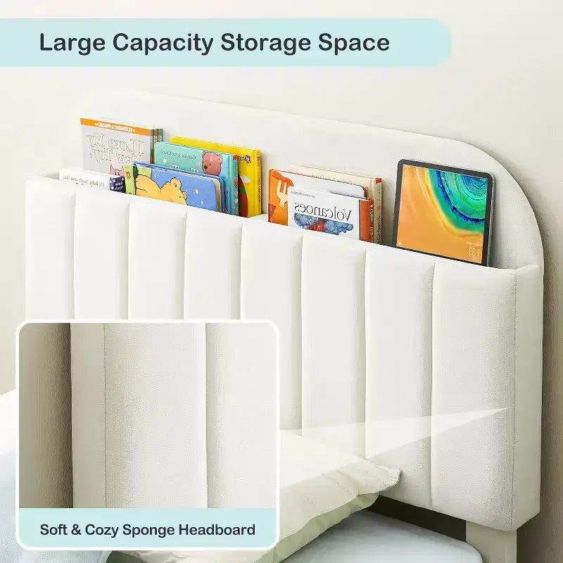 Bed Frame with Storage Bookcase Headboard, Upholstered Platform Bed Frame Noise-Free, Easy Assembly, No Box Spring Needed