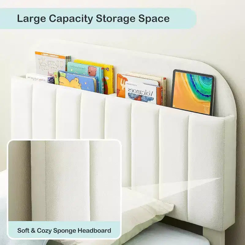 Bed Frame with Storage Bookcase Headboard, Upholstered Platform Bed Frame Noise-Free, Easy Assembly, No Box Spring Needed