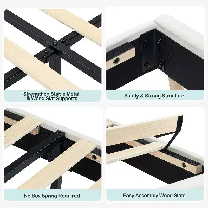 Bed Frame with Storage Bookcase Headboard, Upholstered Platform Bed Frame Noise-Free, Easy Assembly, No Box Spring Needed